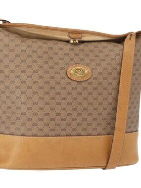 Authentic GUCCI Micro GG Supreme Shoulder Bag PVC Beige Gold